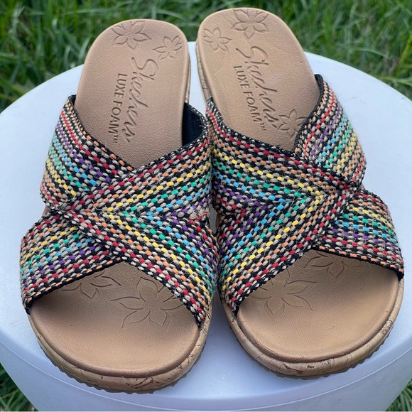 Skechers Wedges Womens 7 Beverlee Delighted Sandals Multicolor 38554 Geometric - Picture 4 of 10